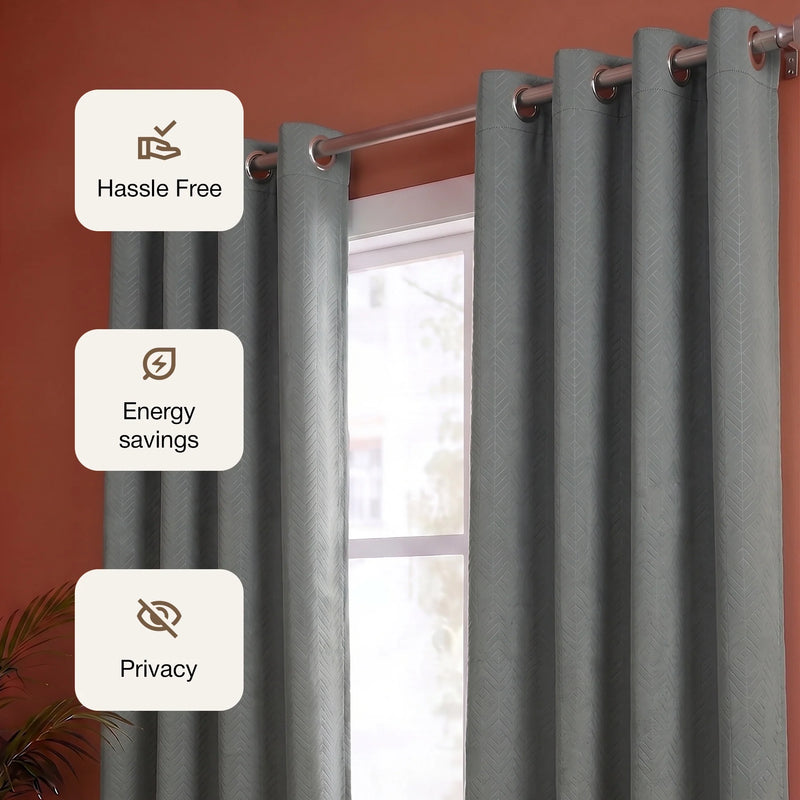 Fort Essential Embossed - Eyelet Black Backing Blackout Curtain (Grey)-3