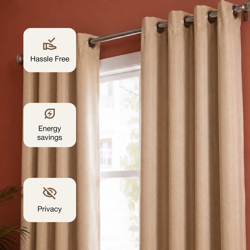 Fort Essential Embossed - Eyelet Black Backing Blackout Curtain (Beige)-3