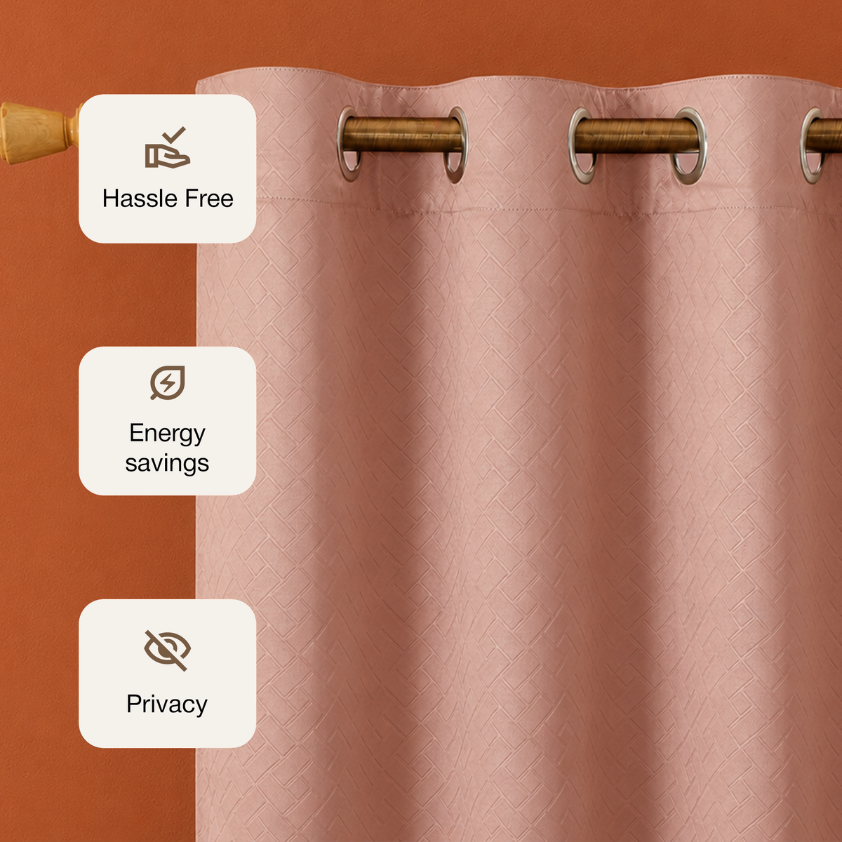 Peach Embossed Blackout Curtain (Brick Lace - Eyelet)-3