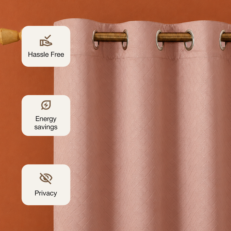 Peach Embossed Blackout Curtain (Brick Lace - Eyelet)-3