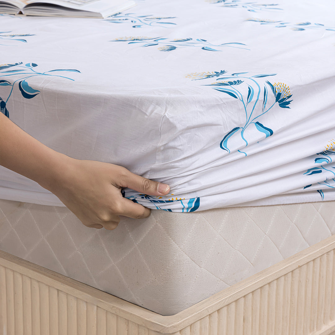 Wild Grace Flower - Floral Fitted Sheet (Turquoise & Blue)-3