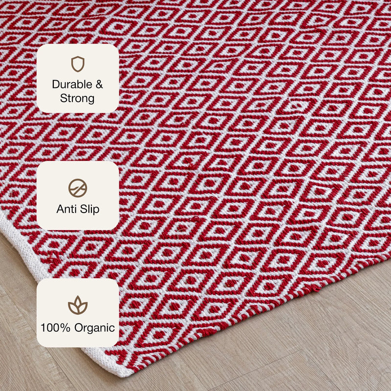 Tessitura Confetti - Diamond Cotton Rug (Red & White)-3