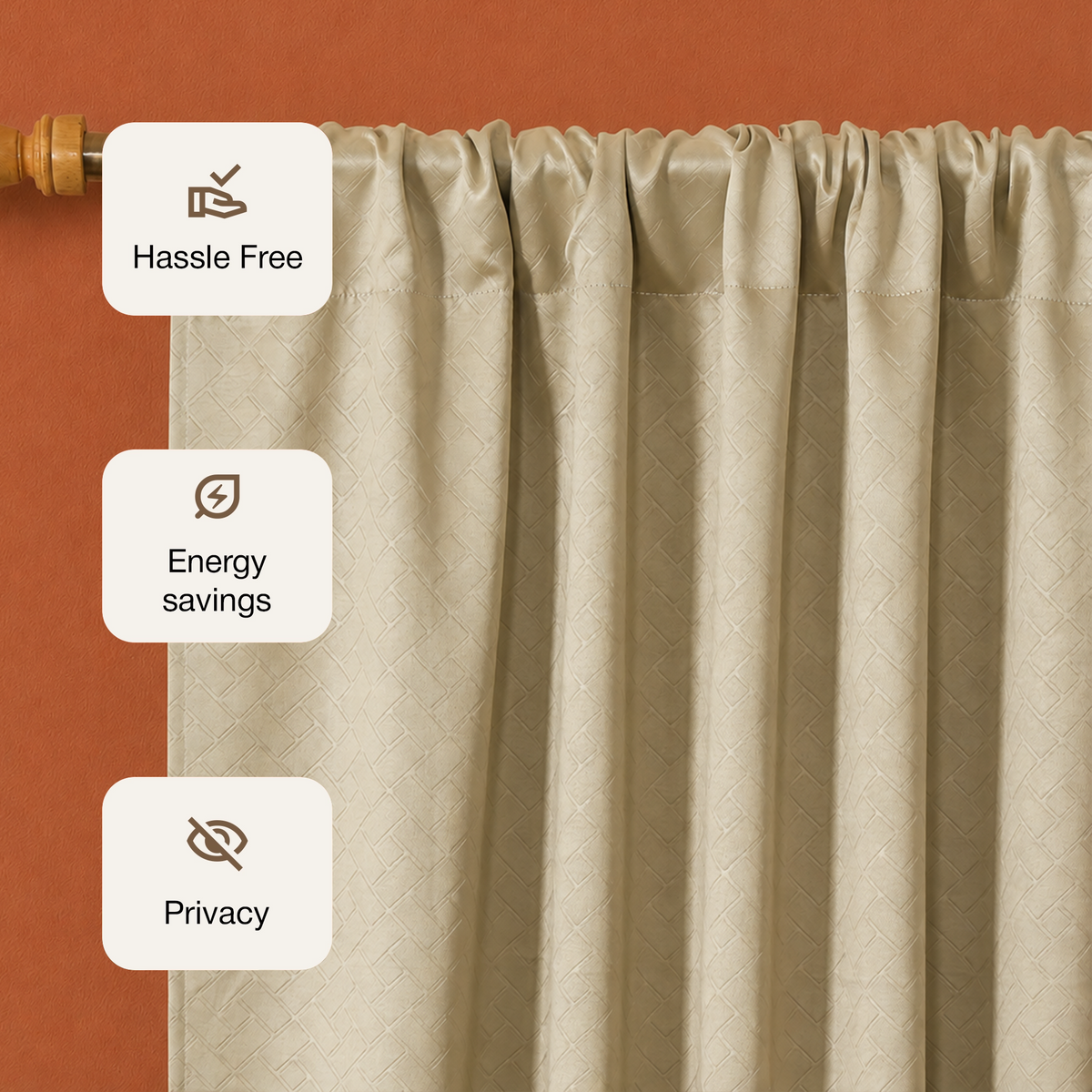 Beige Embossed Blackout Curtain (Brick Lace - Rod Pocket)-3