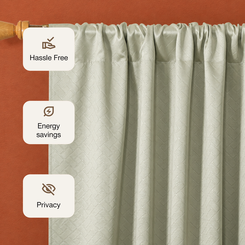 Off White Embossed Blackout Curtain (Brick Lace - Rod Pocket)-3