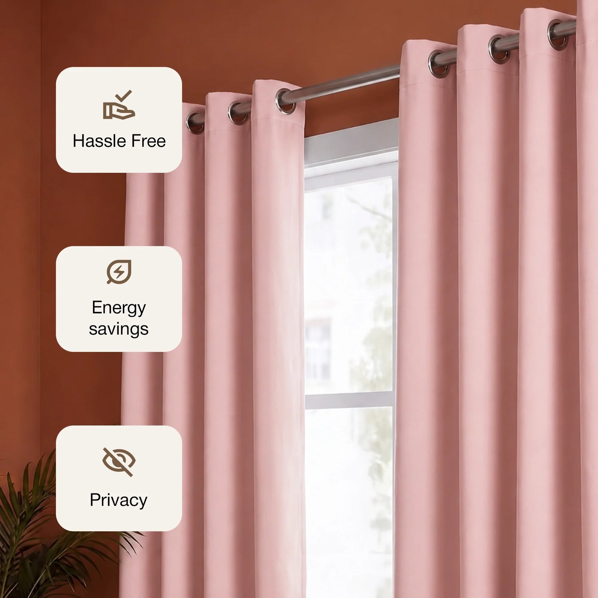 Fort Essential - Black Backing Solid Blackout Curtain (Pink)-3