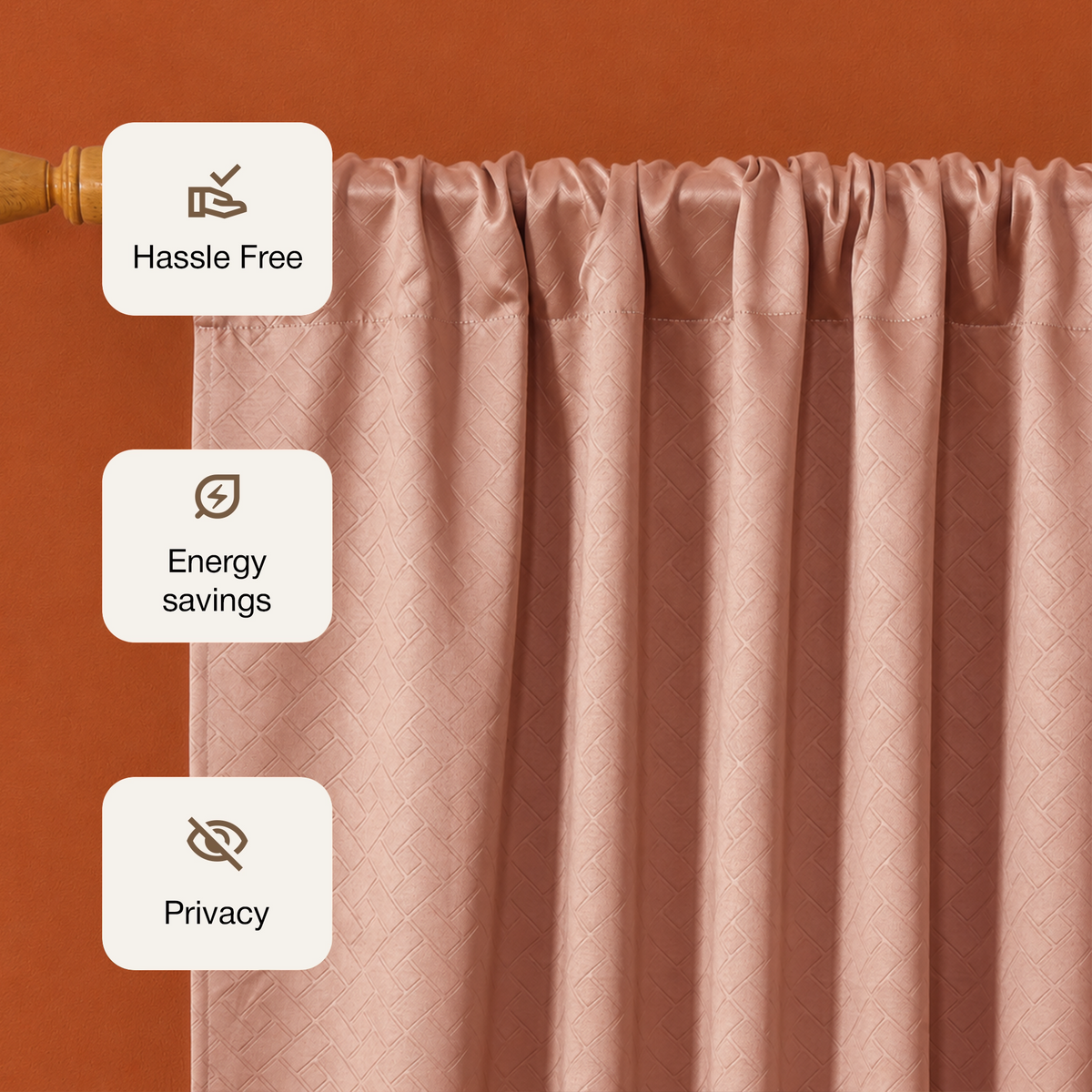 Peach Embossed Blackout Curtain (Brick Lace - Rod Pocket)-3