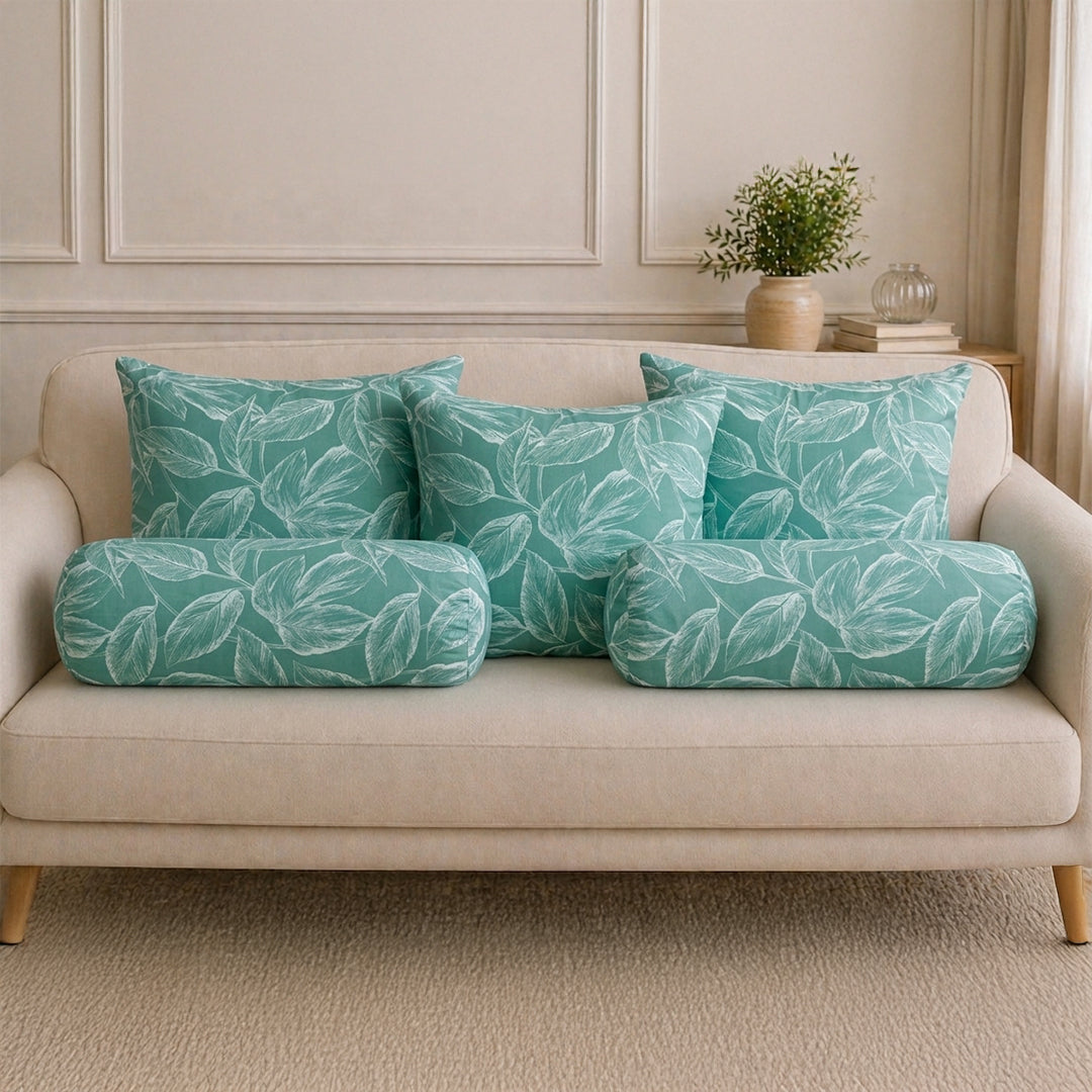 Aqua Blue Floral Diwan Cover Set-3