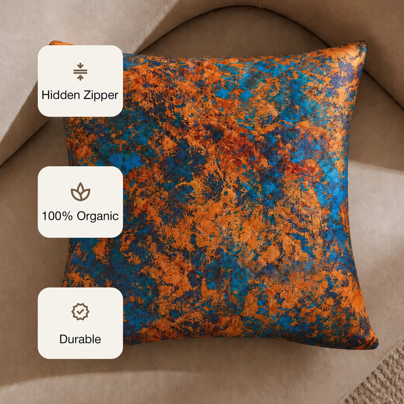 Abstract Pattern Quilted Cushion Cover (Turquoise & Mustard)-3