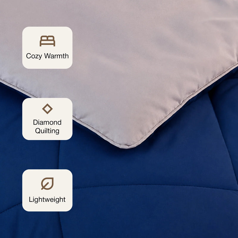 Fort - Box Stitch Duvet Comforter (Dark Blue & Light Grey)-3