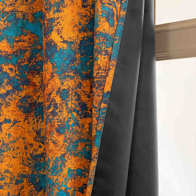 Imprimer Abstract - Digital Printed Blackout Curtain (Turquoise & Mustard)-3