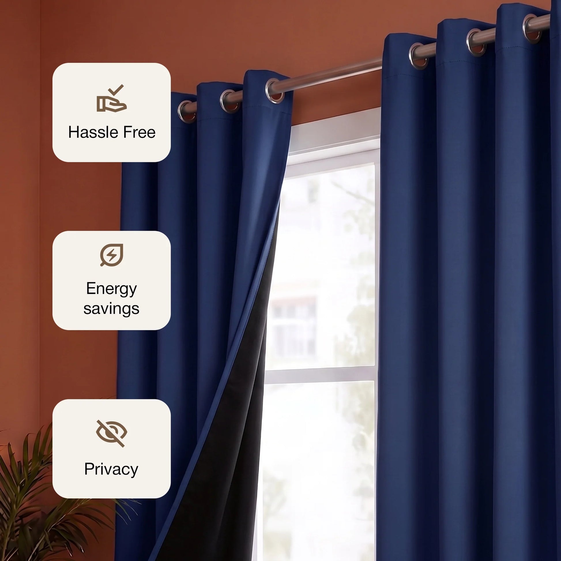 Fort Essential - Black Backing Solid Blackout Curtain (Navy Blue)-3