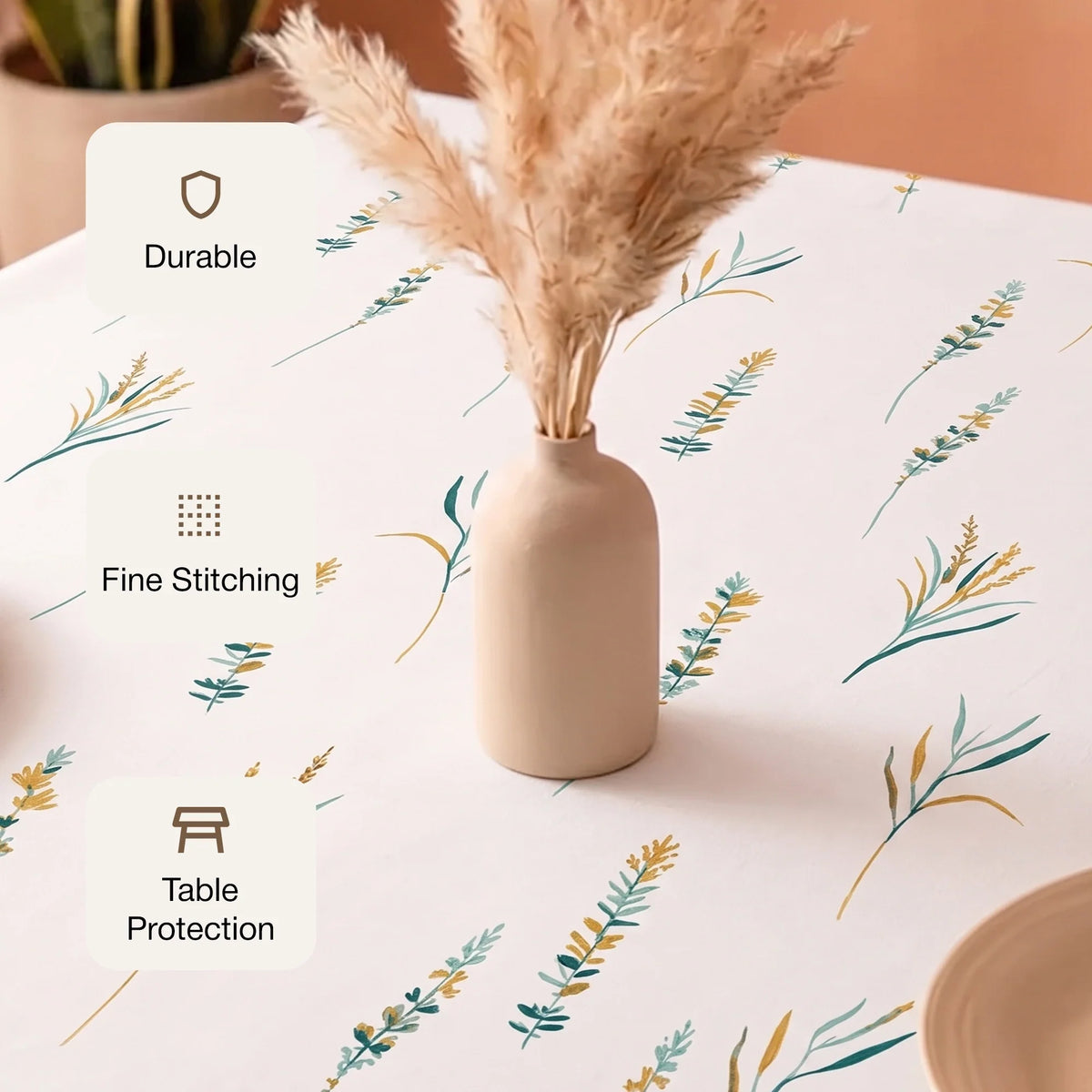 Cotton Leafscape Dining Table Cover (Yellow & Green)