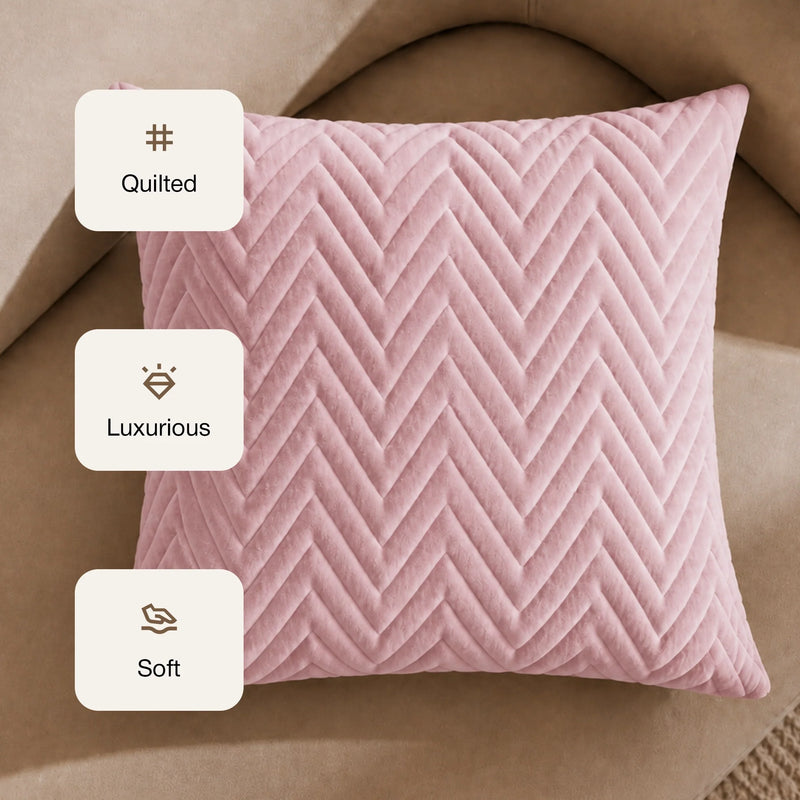 Fort Sawtooth - Quilted Velvet Cushion Cover (Baby Pink)-3