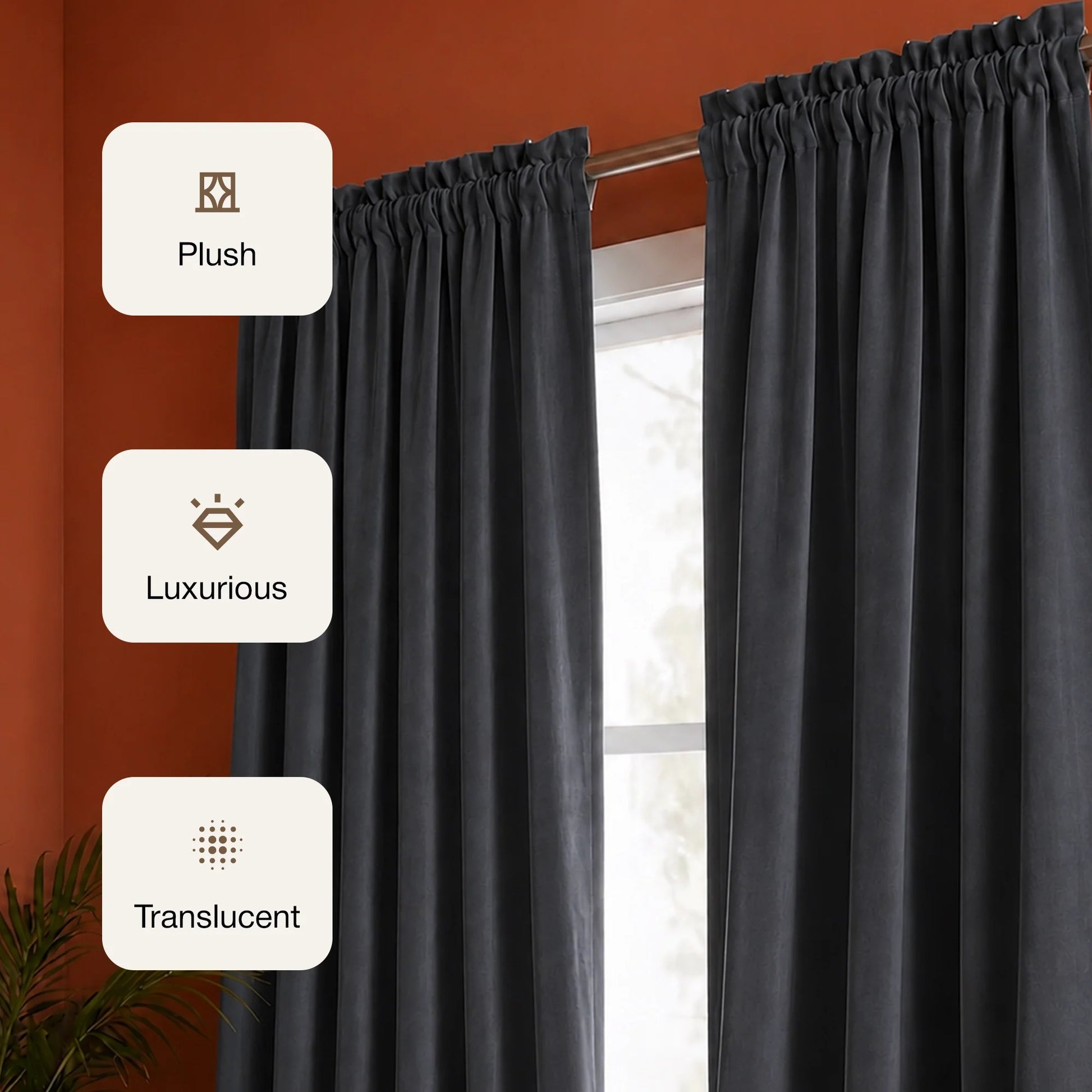 Fort Royal - Rod Pocket Velvet Curtain (Grey)-3