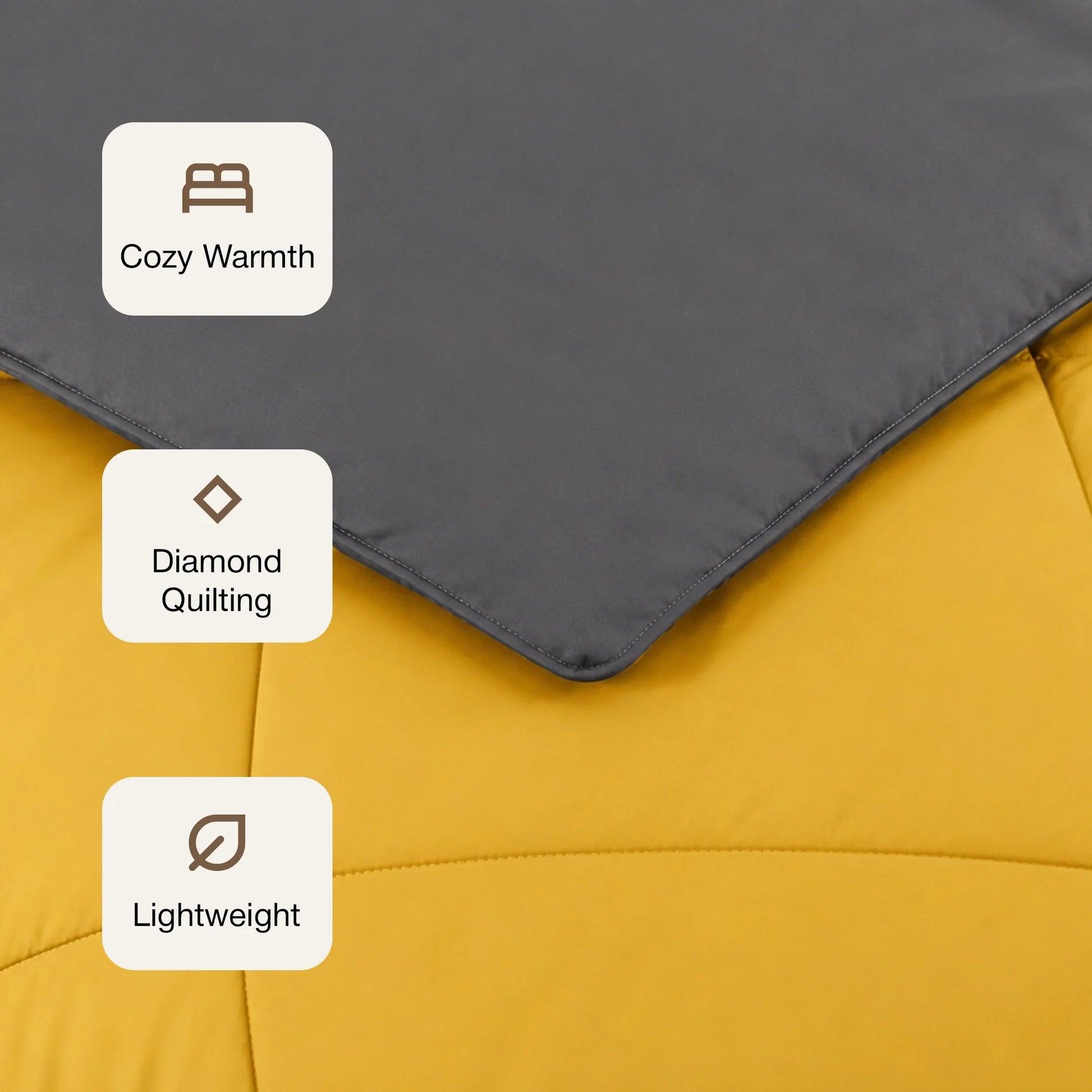 Fort - Box Stitch Duvet Comforter (Mango Yellow & Dark Grey)-3