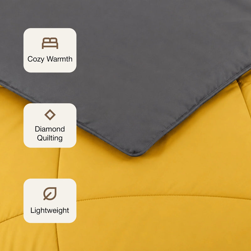 Fort - Box Stitch Duvet Comforter (Mango Yellow & Dark Grey)-3