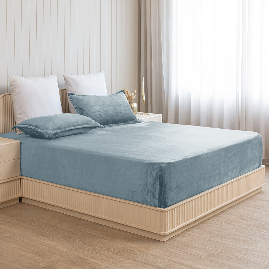 Homemonde Lightweight - Fleece Fitted Bedsheet (Frost Blue)-3