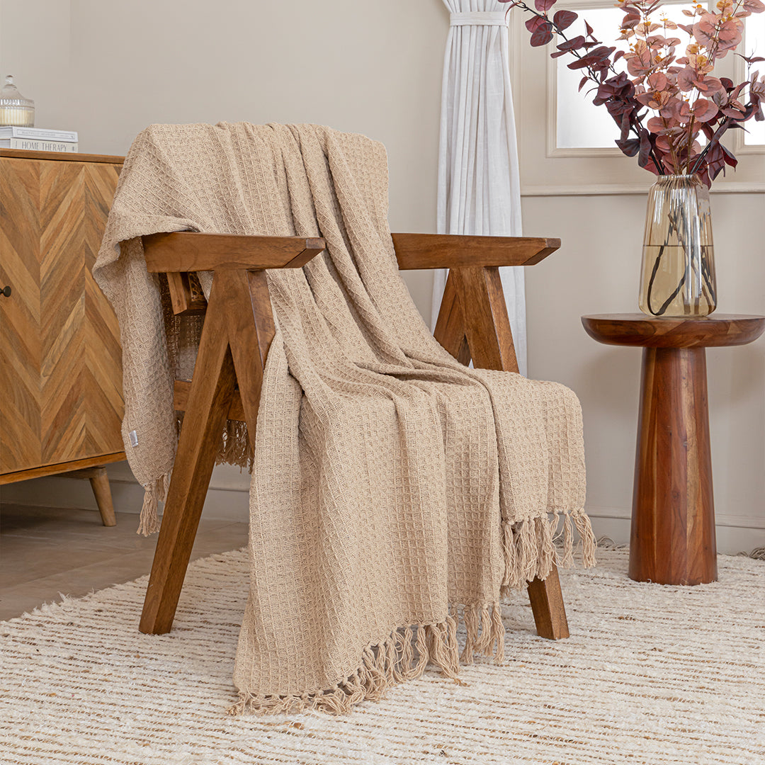 Beige - Waffle Throw-3