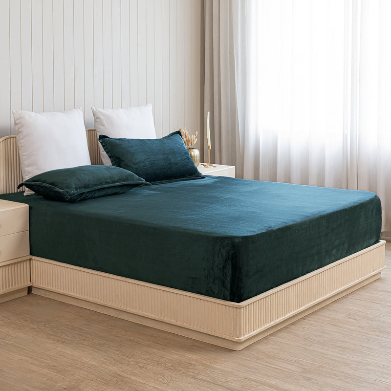 Homemonde Lightweight - Fleece Fitted Bedsheet (Emerald Green)-3