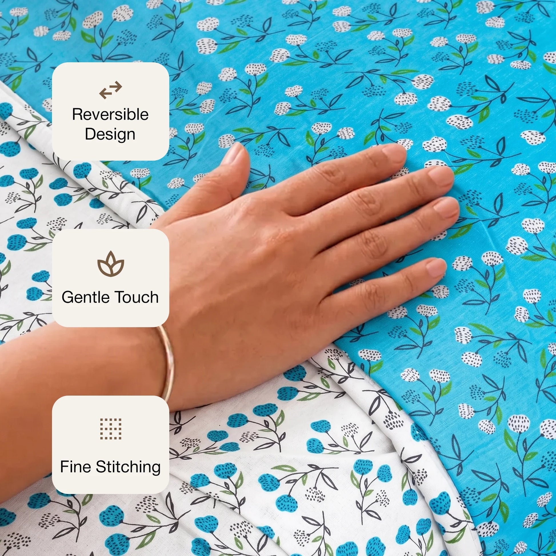Imprimer Fresco - Floral Printed Dohar (Turquoise & White)-3
