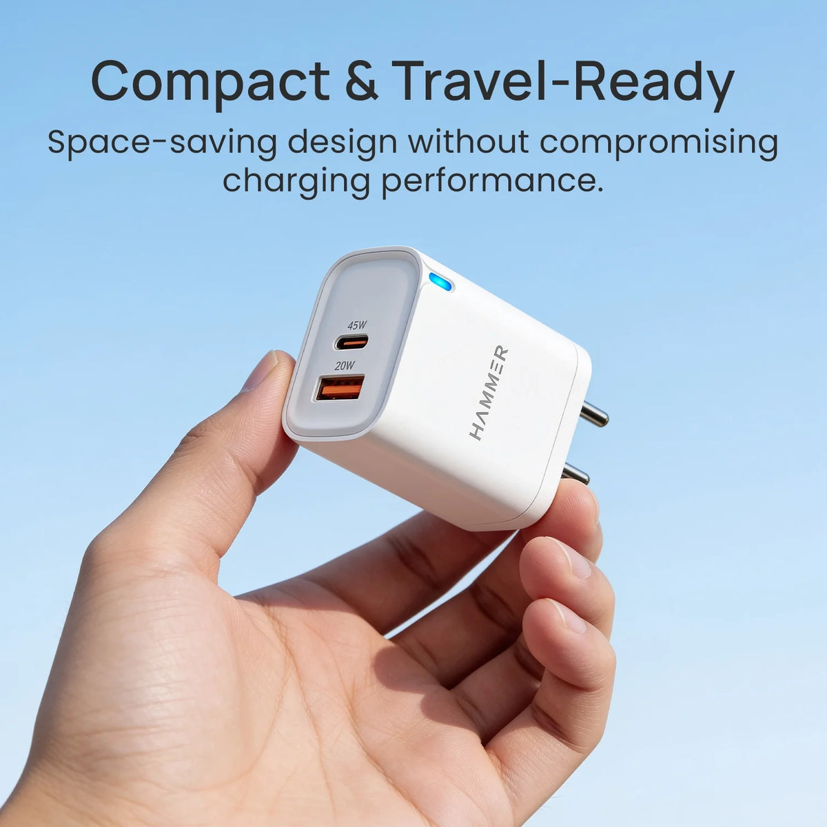 Hammer 45W Dual Port Fast Charger for Samsung and iPhone with PD, PPS Technology Without Cable (White)-4