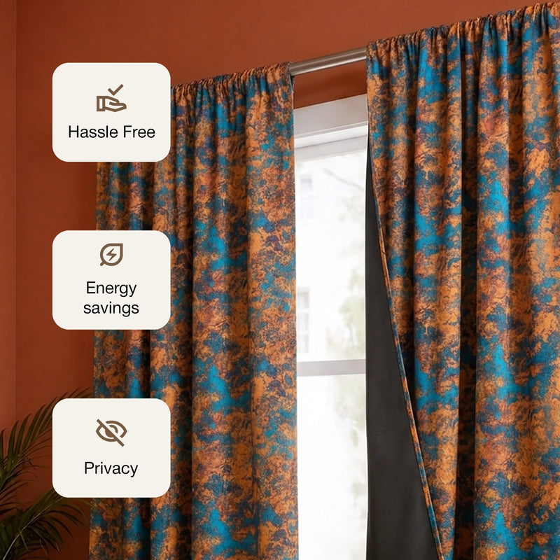 Imprimer Abstract - Rod Pocket DP Blackout Curtain (Turquoise & Mustard)-3