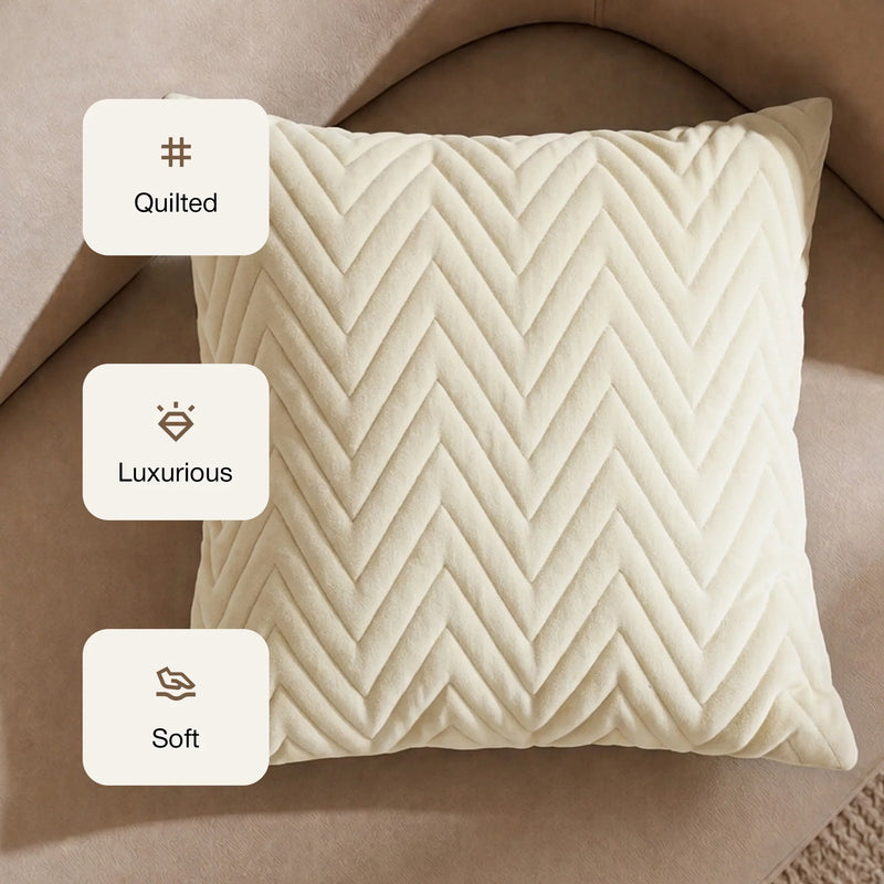 Fort Sawtooth - Quilted Velvet Cushion Cover (Ivory)-5