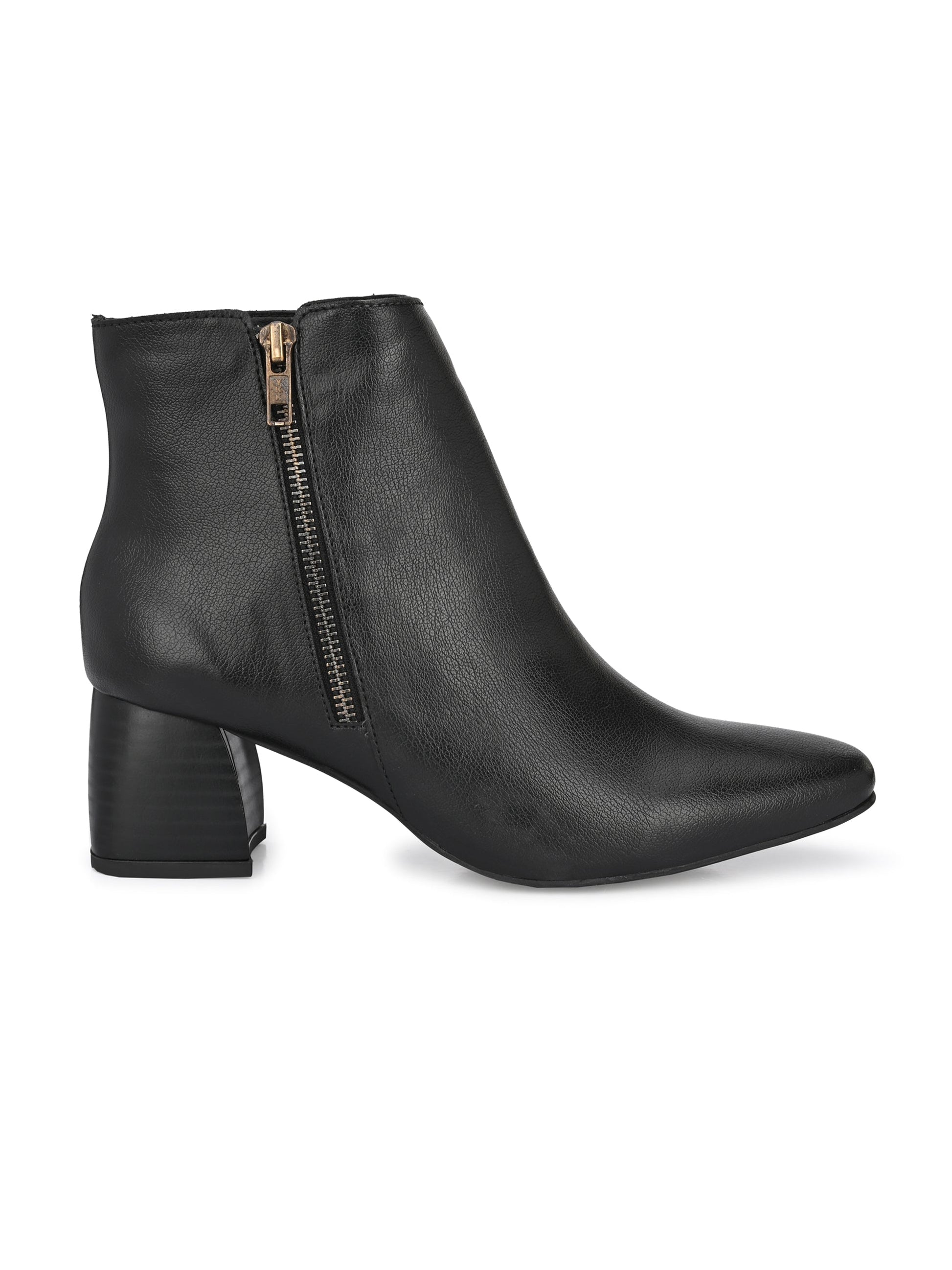 Black Zip-Closure Block Heel Boots