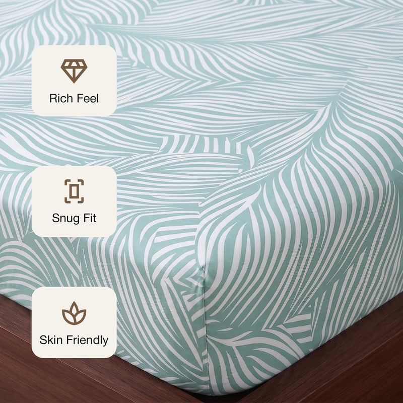 Mint Green Feather - Fitted Sheet (Mint Green & White)-3