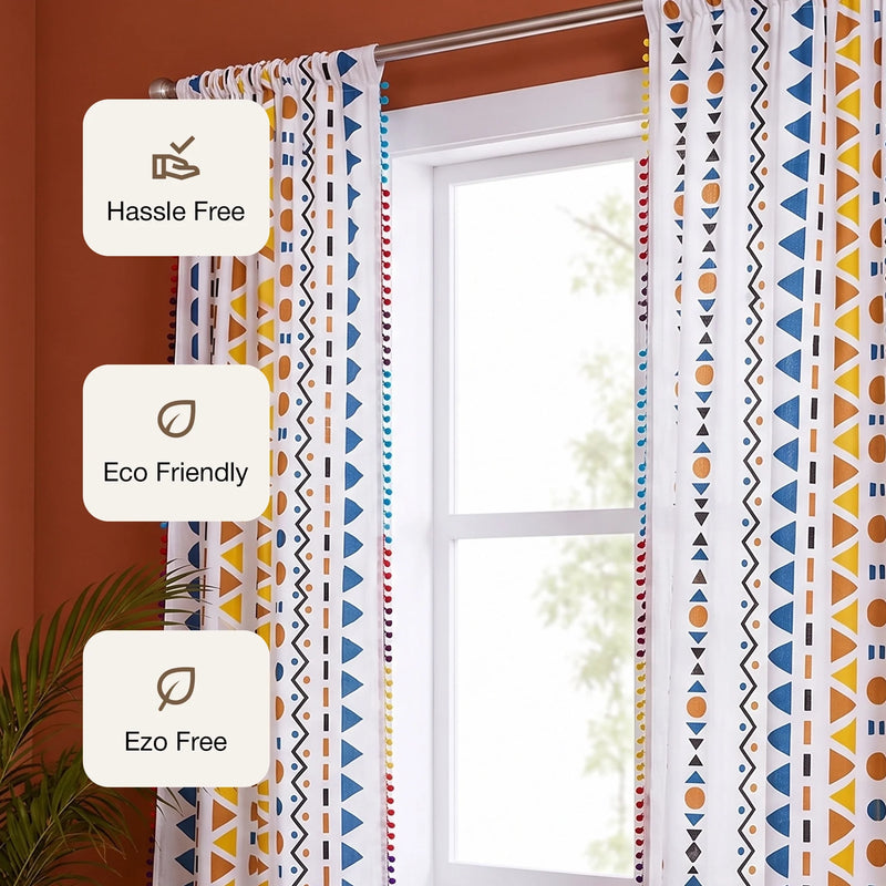 Imprimer Handpicked Santo - Rod Pocket Printed Semi Blackout Curtain (Multicolor)-3