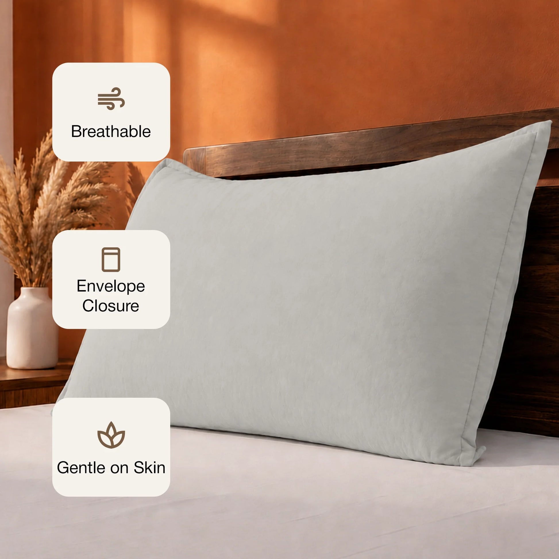 Fort Nightingale - Solid Pillow Cover (Grey) (Bedsheet Excluded)-3