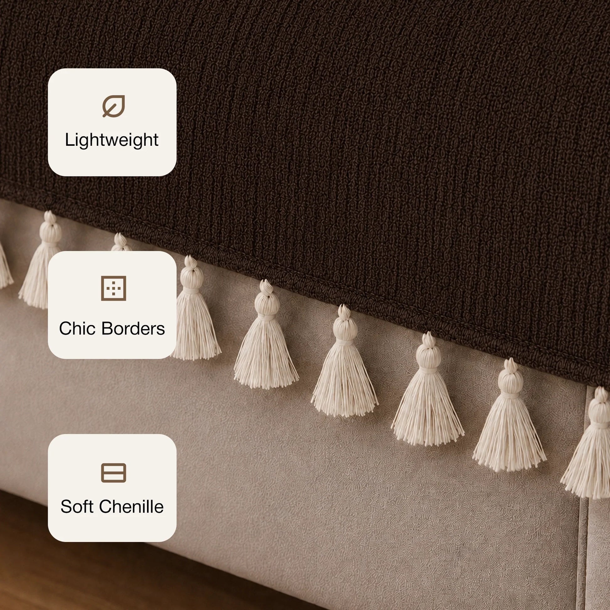 Chenille Solid Brown Sofa Cover-4