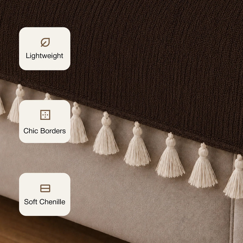Chenille Solid Brown Sofa Cover-4