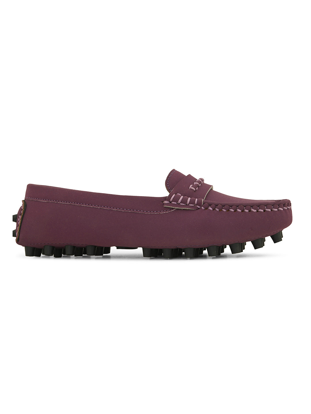 Women Solid Loafers With Thread Detailing-3