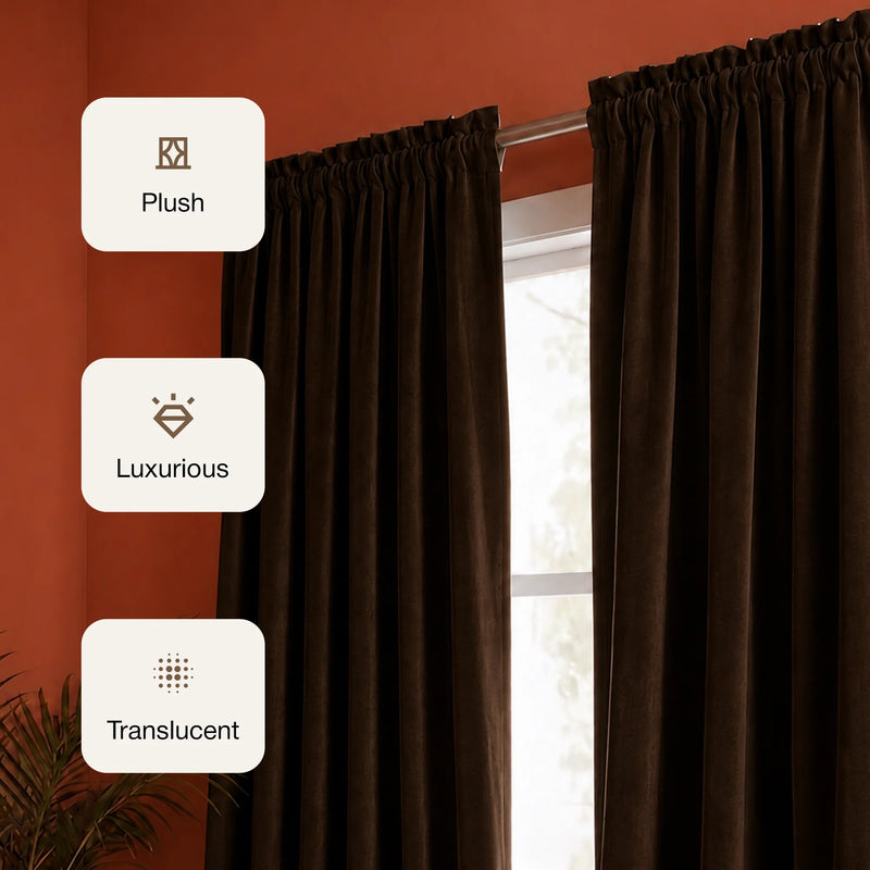 Fort Royal - Rod Pocket Velvet Curtain (Brown)-3