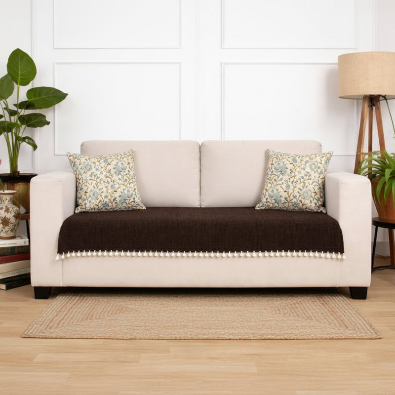 Chenille Solid Brown Sofa Cover-6