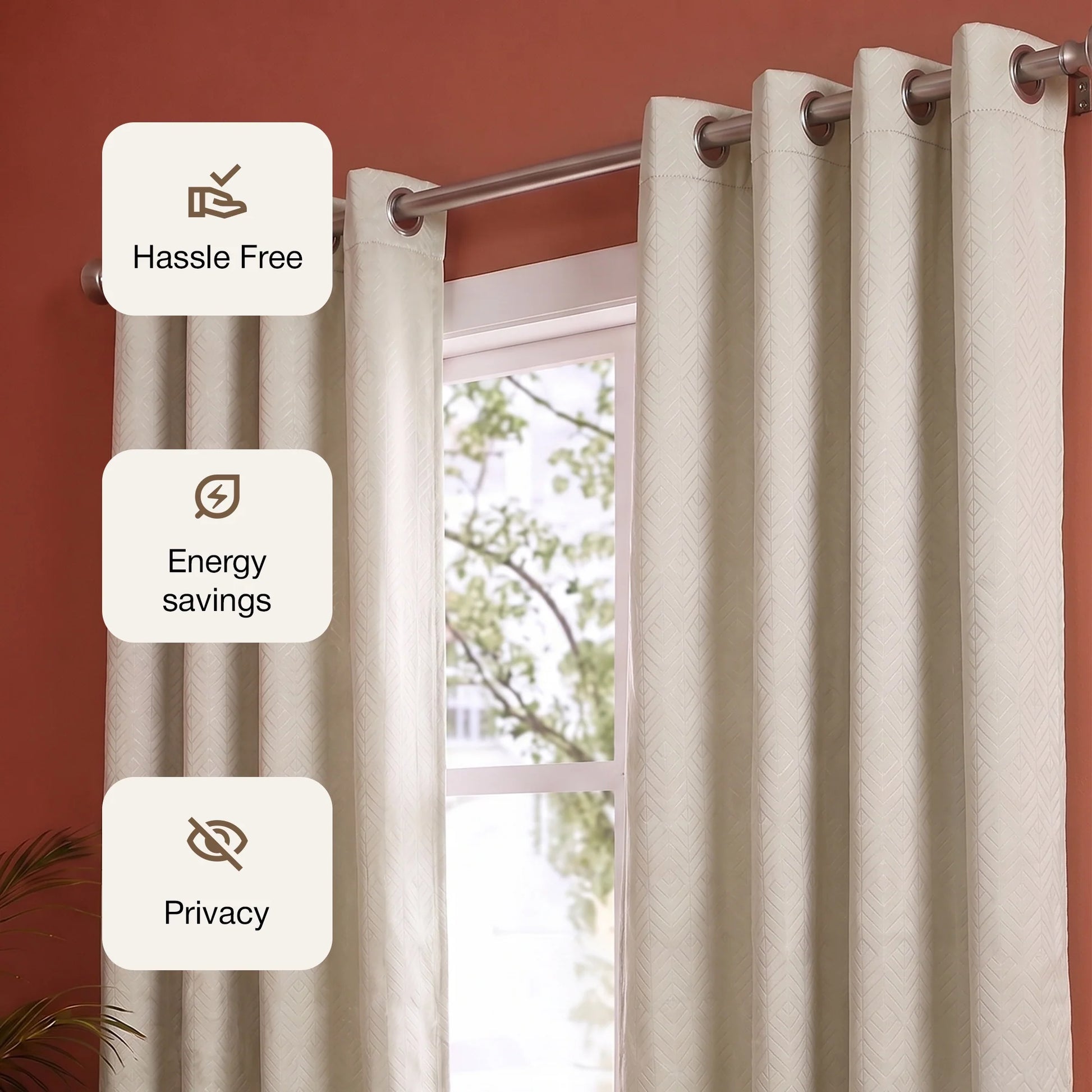 Fort Essential Embossed - Eyelet Black Backing Blackout Curtain (Off White)-3
