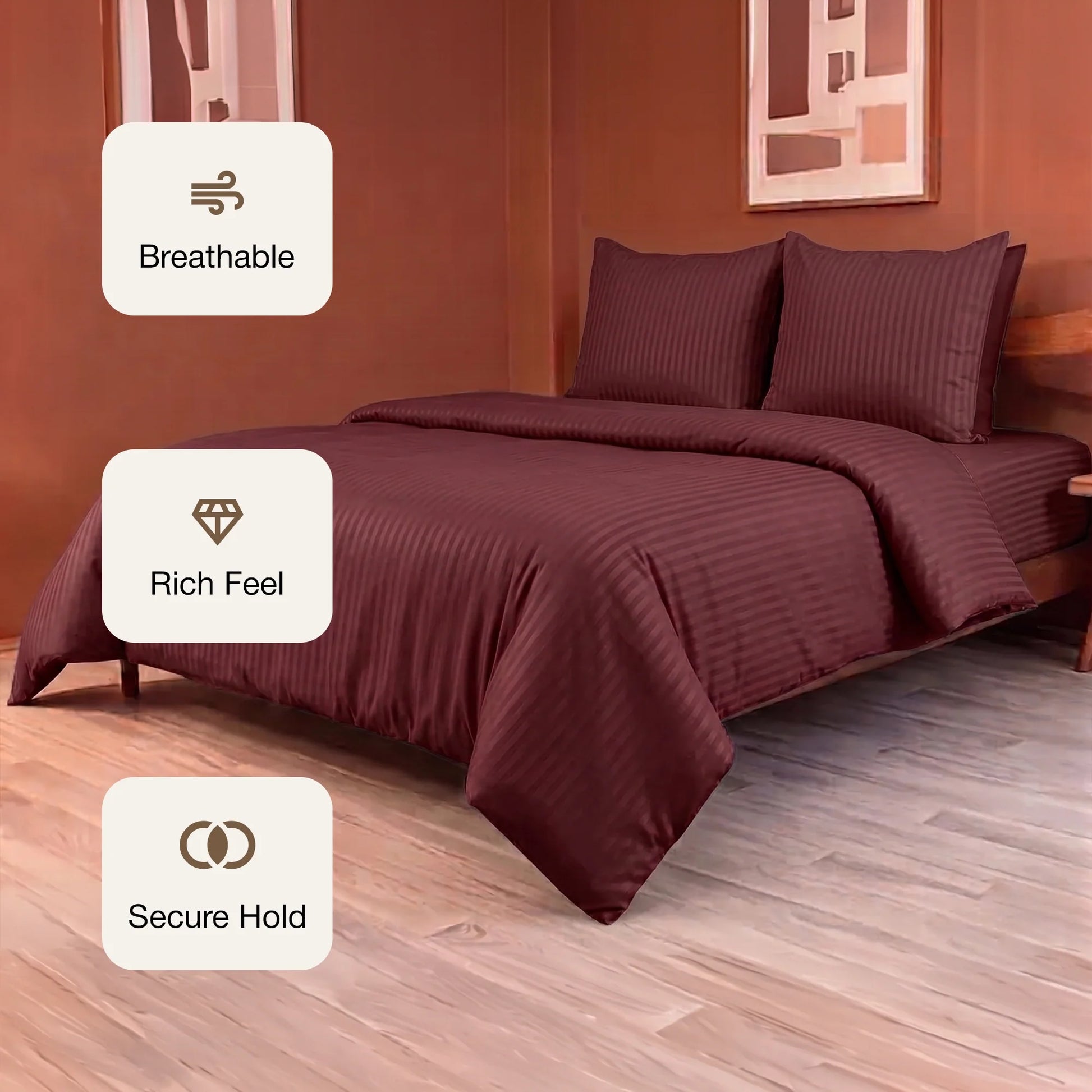 Breton Mellow - Satin Striped Duvet Cover (Maroon)-3