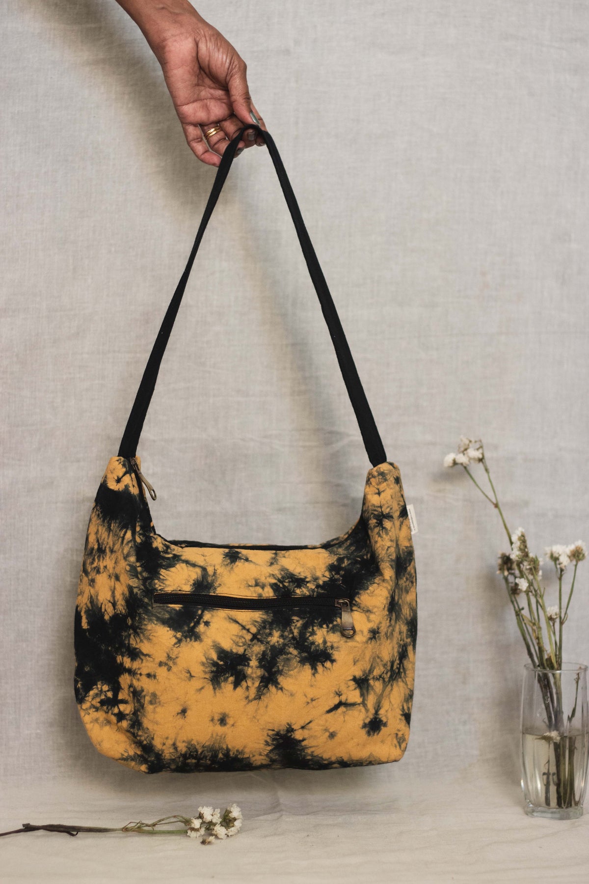 Cotton Hobo Bag • Black Splash-3