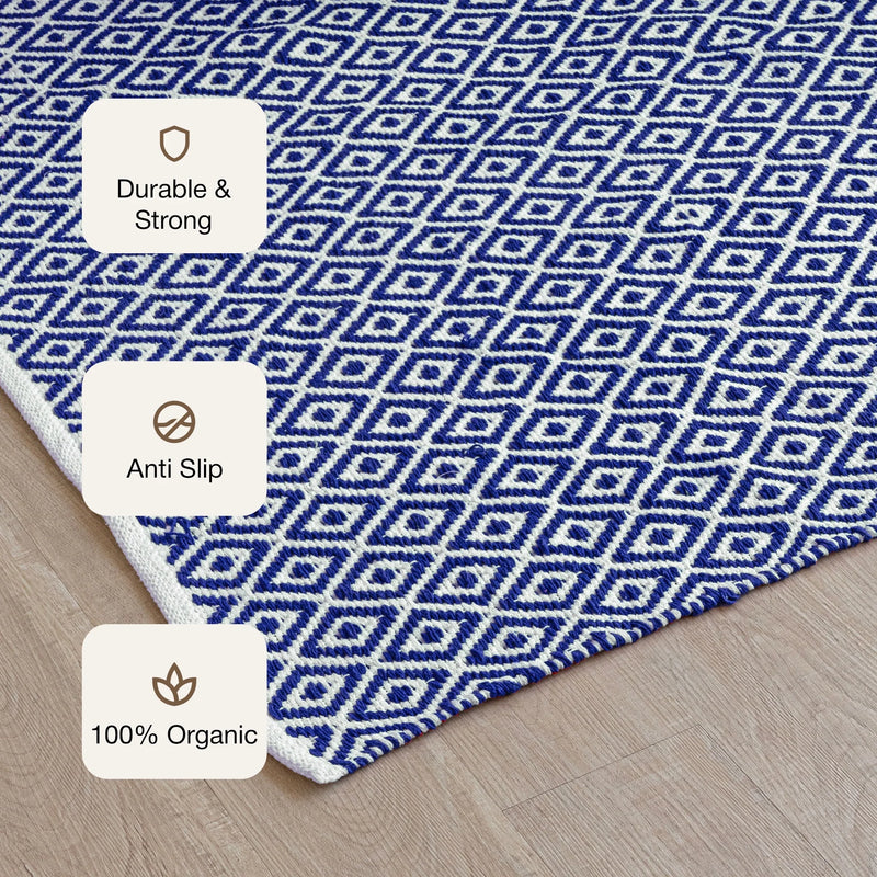 Tessitura Confetti - Diamond Cotton Rug (Blue & White)-3