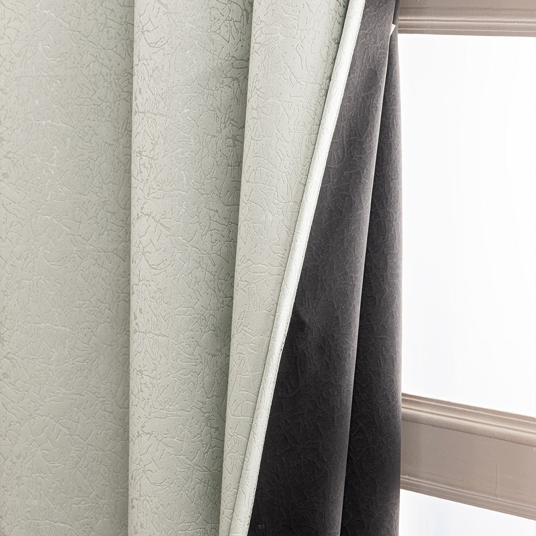 Fort Essential Abstract - Eyelet Black Backing Blackout Curtain (Off White)-3