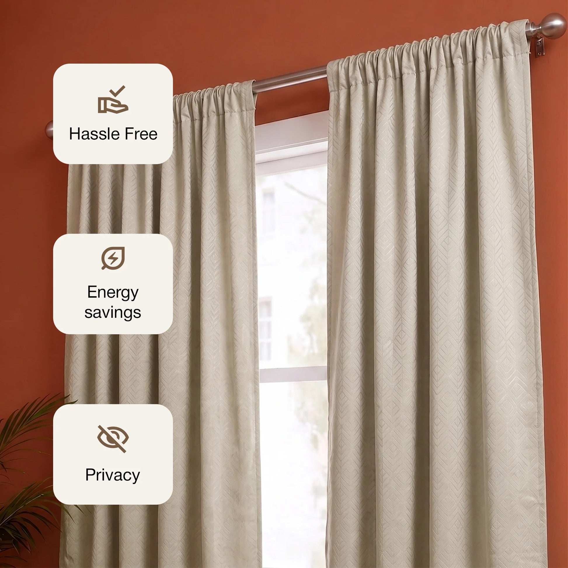 Fort Essential Embossed - Rod Pocket Black Backing Blackout Curtain (Off White)-3