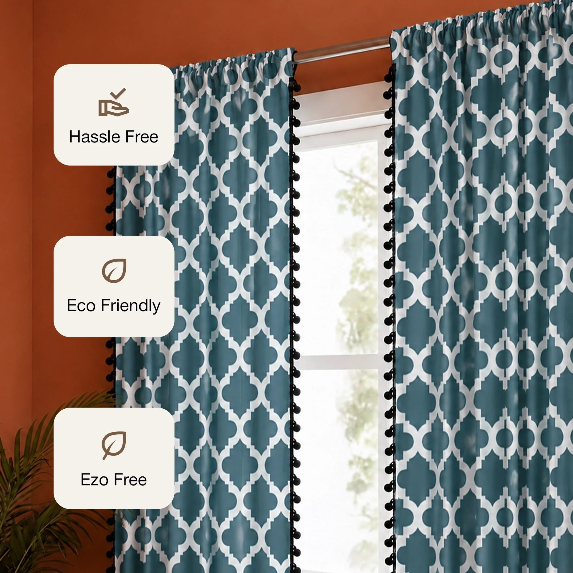 Imprimer Handpicked Soleil - Rod Pocket Printed Semi Blackout Curtain (Blue)-3