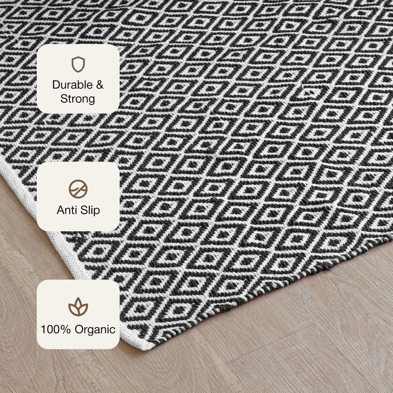 Tessitura Confetti - Diamond Cotton Rug (Grey & White)-3