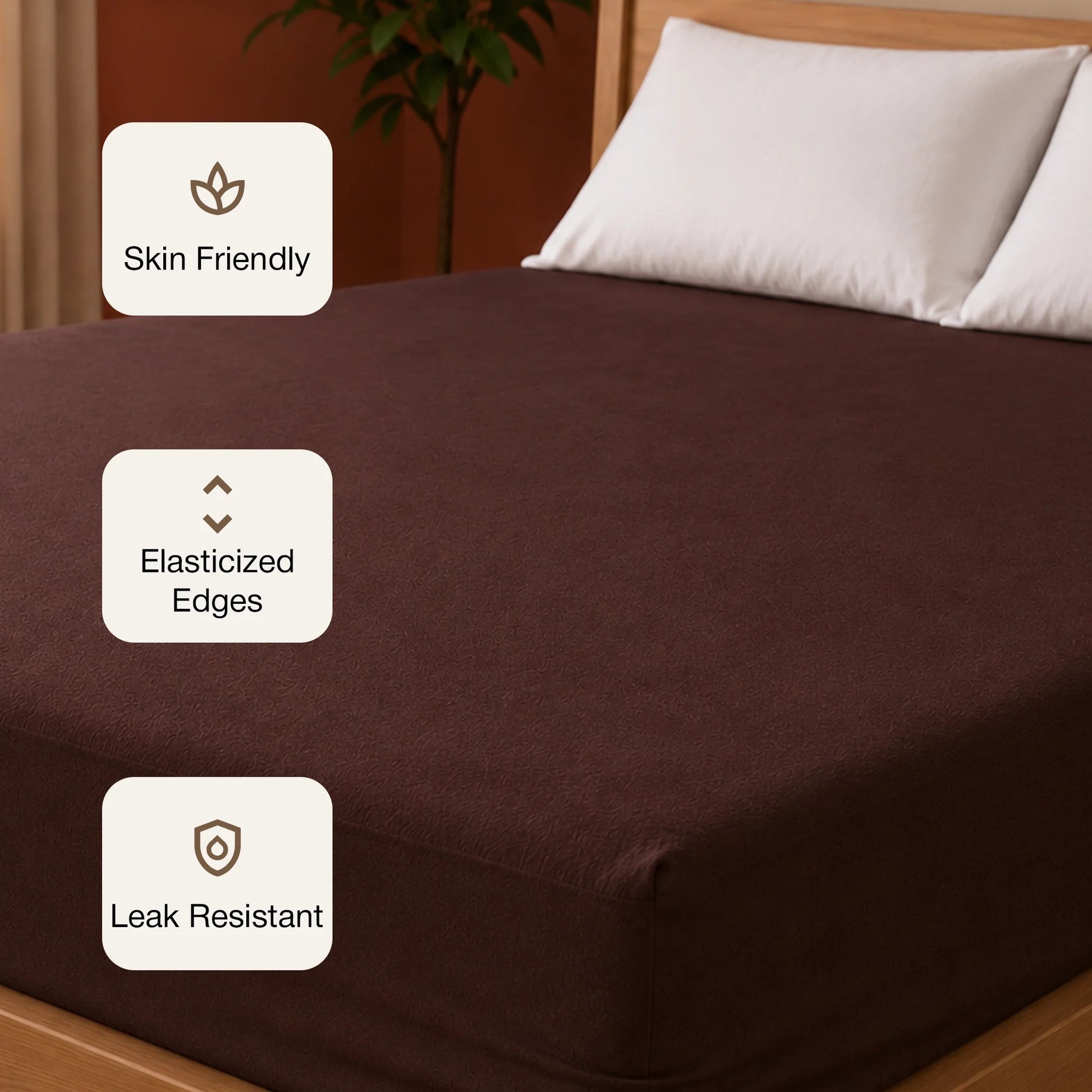 Fort - Terry Solid Mattress Protector (Brown)-3