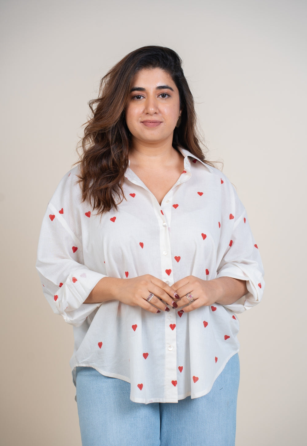Ruhi White Handblock Print Cotton Straight Shirt