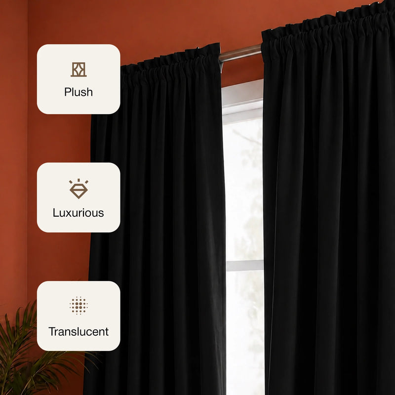 Fort Royal - Rod Pocket Velvet Curtain (Black)-3