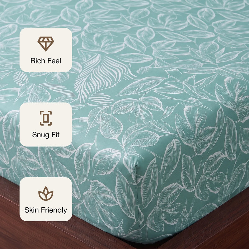Imprimer Itsy-Bitsy - Leaf Printed Fitted Bedsheet (Aqua Blue)-3