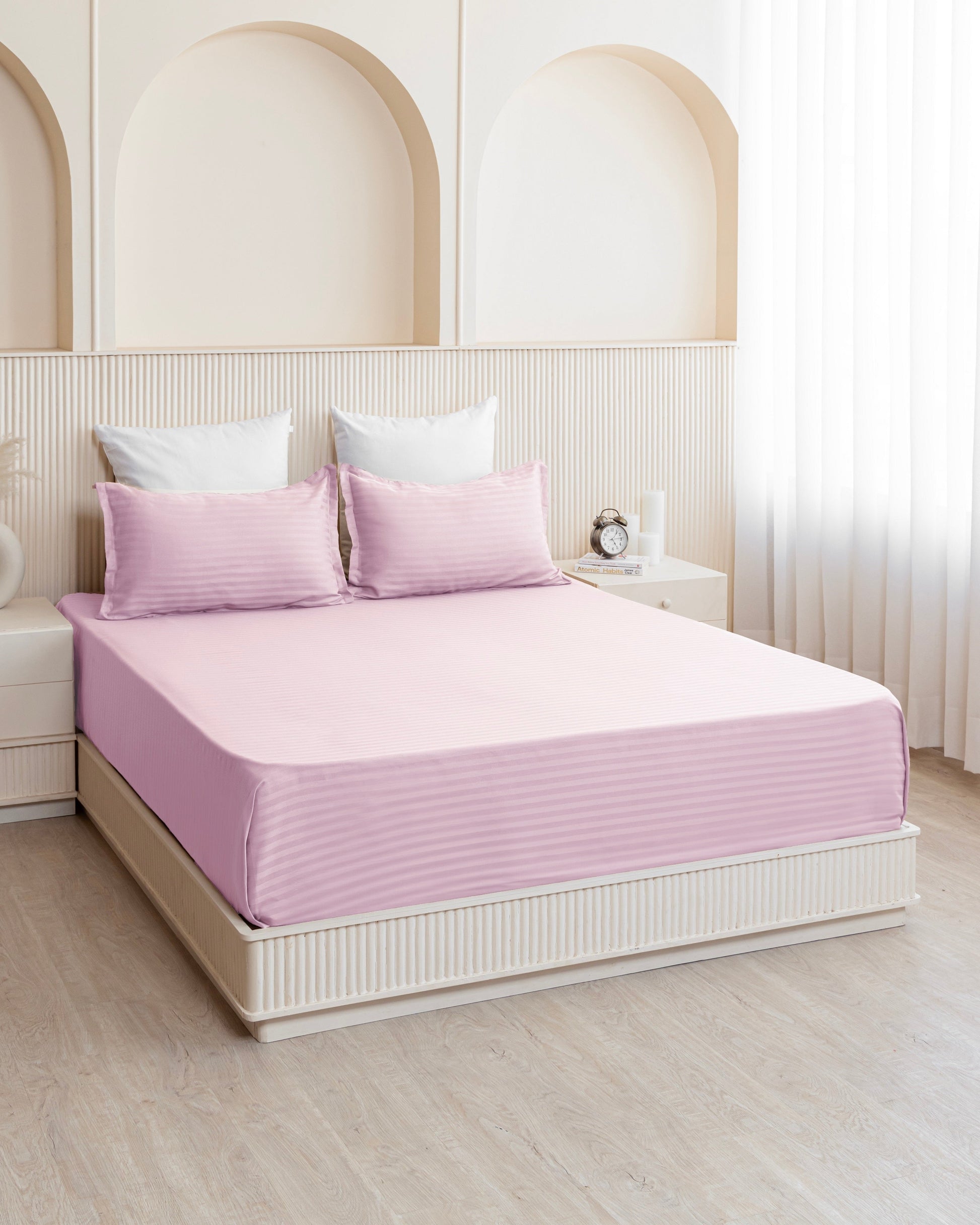 Breton Nap - Satin Stripes Bedsheet (Baby Pink)-4