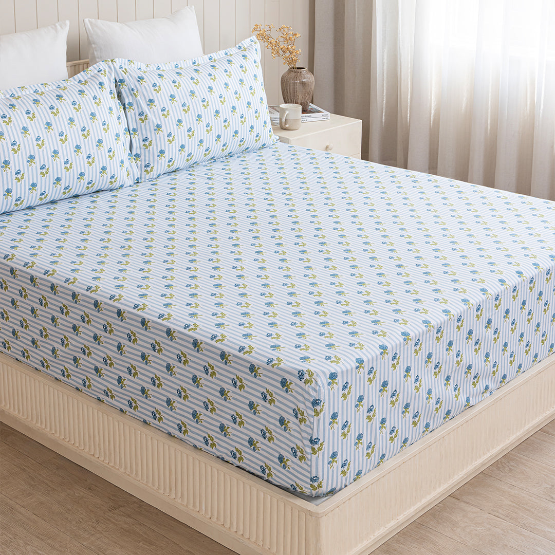 Soft Serenade - Floral Fitted Sheet (Blue)-3